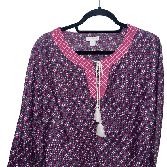 CHARTER CLUB Women's Boho 100% Cotton Tassel Tunic Pink/Berry Cool Top Size XL - Picture 4 of 16